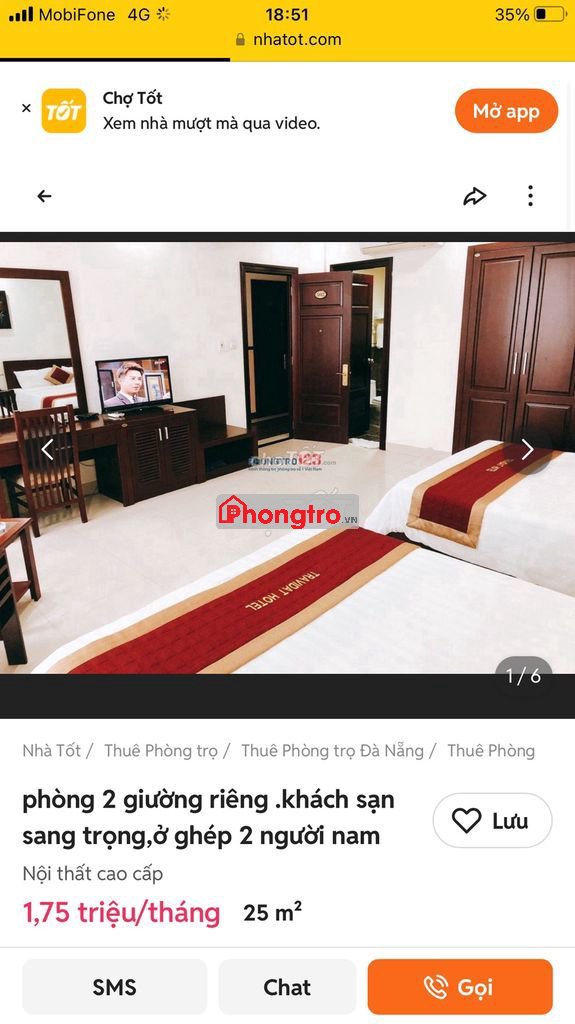 tìm người ở ghép, phòng khách sạn, 2 giuờng rieng biệt