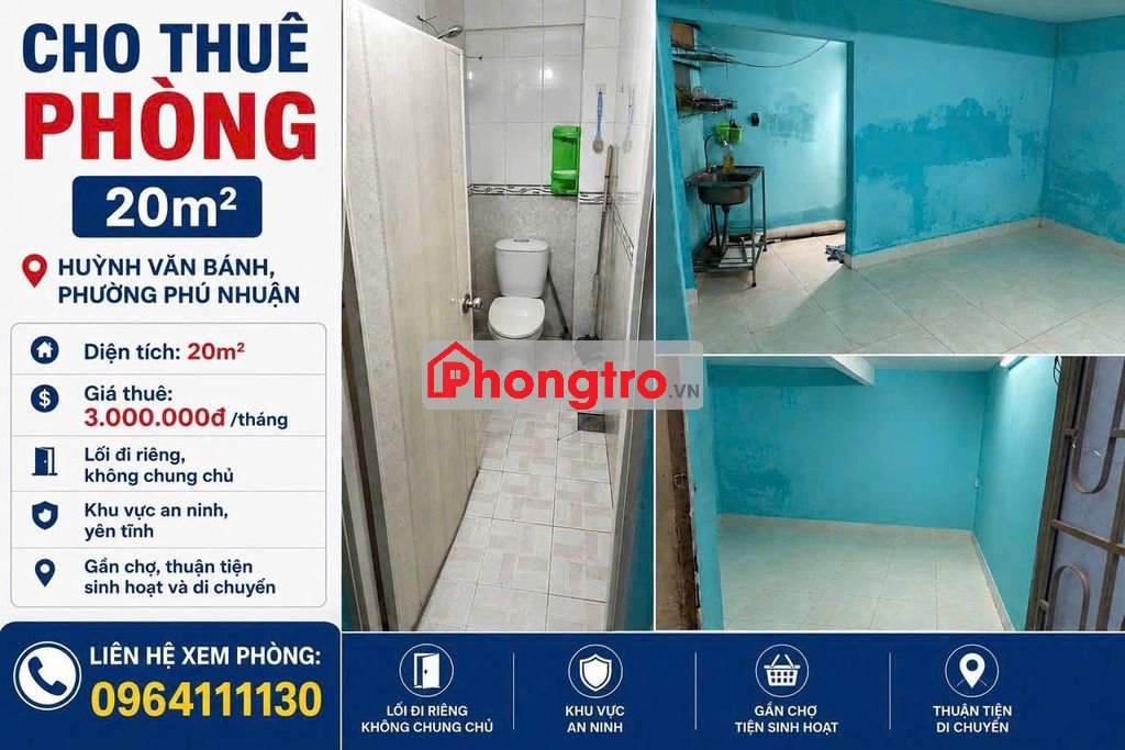 CHO THUÊ PHÒNG 20M2 PHÚ NHUẬN - KHÔNG CHUNG CHỦ