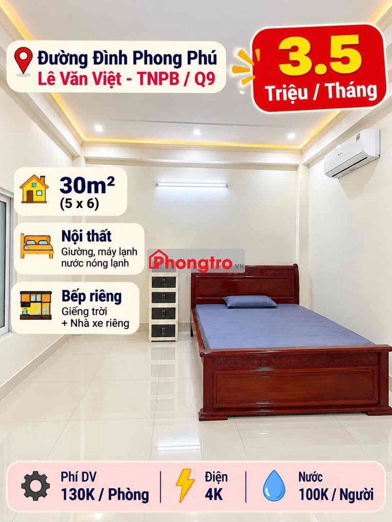 ⛔️(3.5tr) Cho thuê chdv ngay Đình Phong Phú - 30m2 - full nội thất⛔️