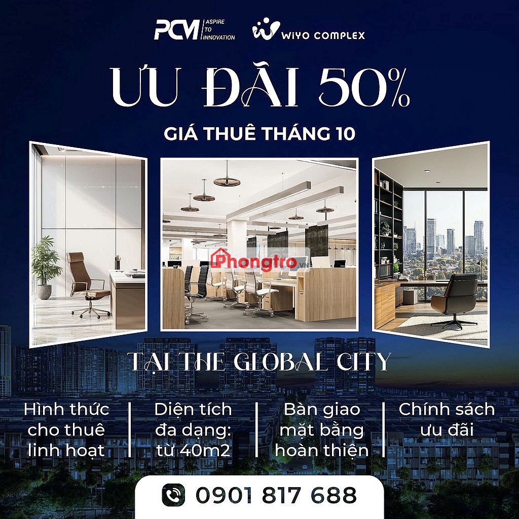 Cho Thuê Văn Phòng tại The Global City Quận 2, Diện tích 40 - 100 m2