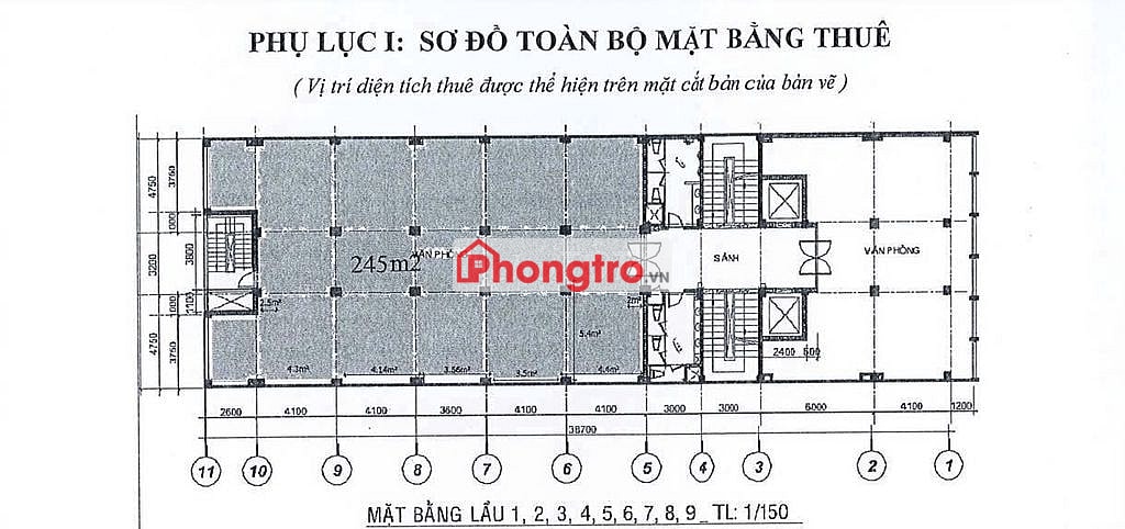 CHO THUÊ MẶT BẰNG -245m2 Lầu 7, 68 Nguyễn Huệ, P. Bến Nghé, Quận 1